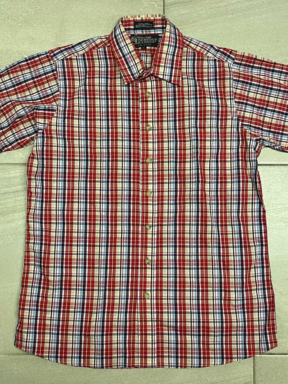 Vintage New York Sportswear Exch. RedWhiteBlue Plaid Short-S Button-Down Shirt M